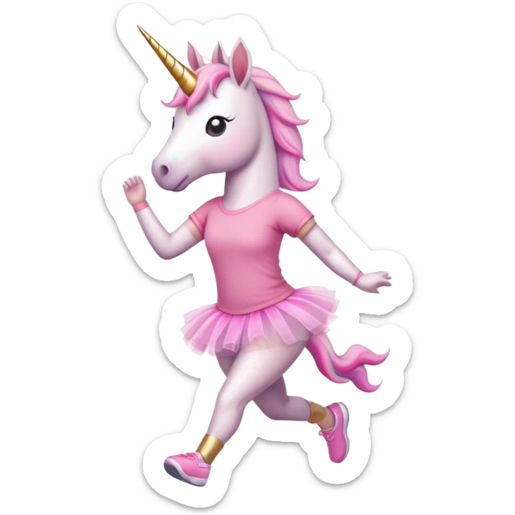 anthropomorphised female unicorn in tutu and pink t-shirt jogging upright relaxed pose sticker