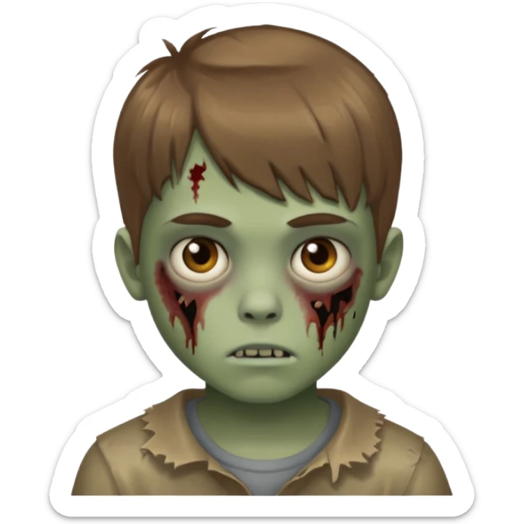 quero um emoji de um menino com pele de zumbi cabelo castanho claro e de franja olhos menores sticker