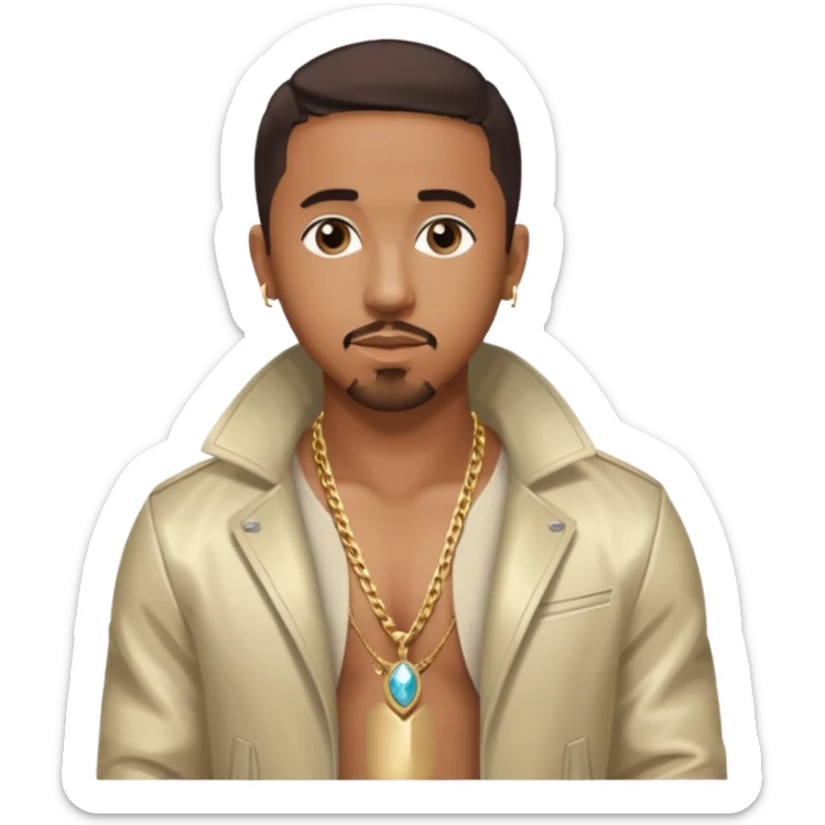 Marques Houston with dark brown hair, shirtless with necklace, metallic ivory jacket sticker