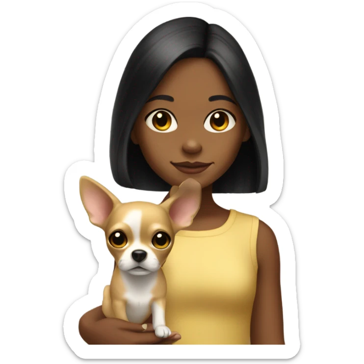 Black-hair little girl with gold chihuahua  sticker