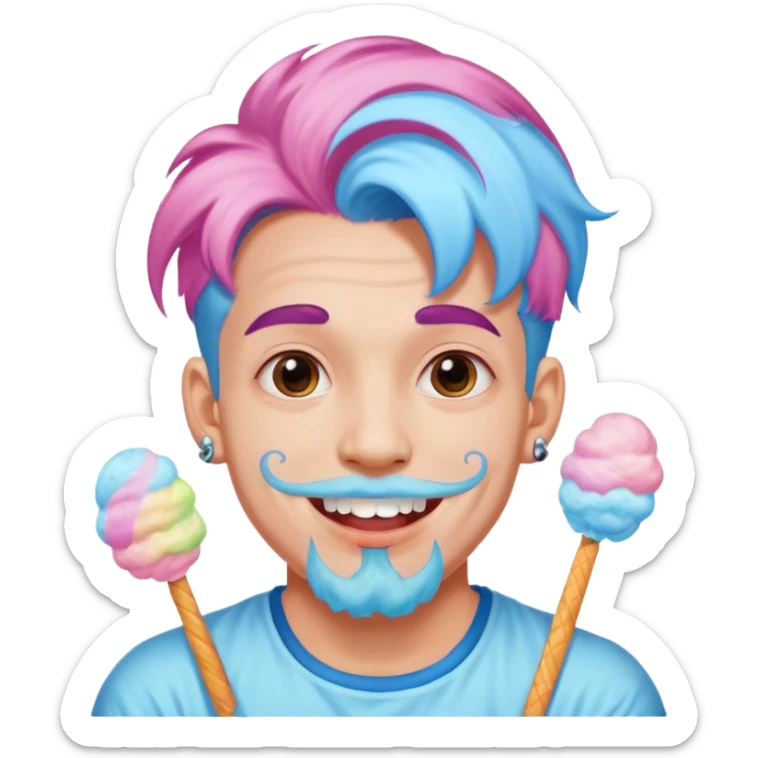 happy colorful haired man made out of cotton candy with braces and tattoos and just face not holding anything sticker