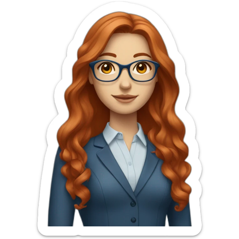 White-girl-with-long-hair-red-head-eyes-brown-wearing-glasses-blouse-formal-blue sticker