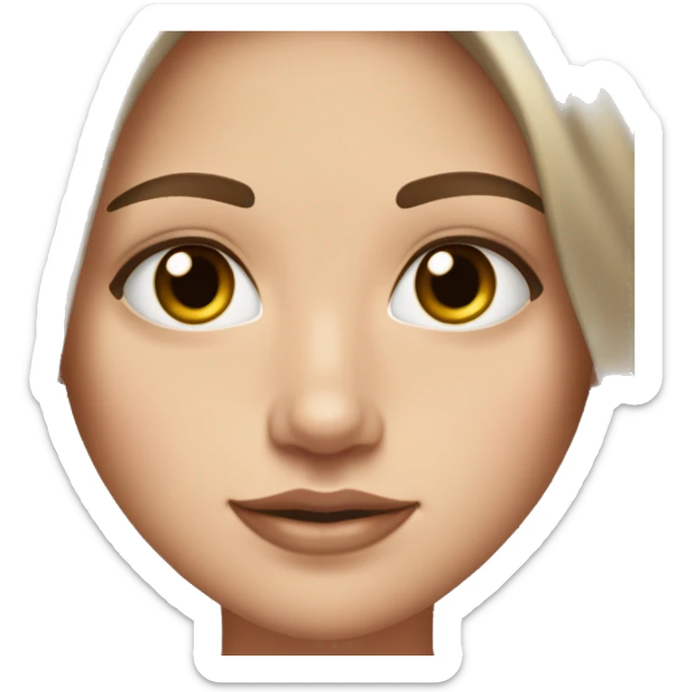 a white girl with dark brown milking brown straight hair middle part that’s short and ends the length on her shoulders with brown eyes and long eyelashes with lots of mascara on them and lipgloss on the lips plesse sticker