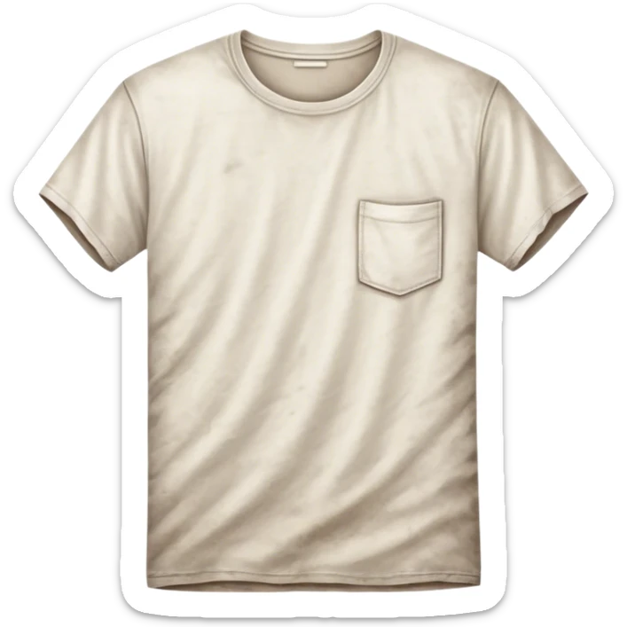 A white T-shirt with visible dirt stains, smudges, and wrinkles. The fabric looks worn and slightly discolored, giving it an unclean appearance sticker