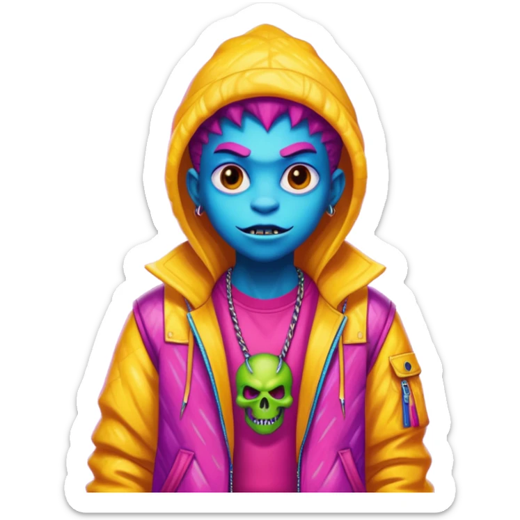 porttrait of monster with flashy-streetwear outfit sticker