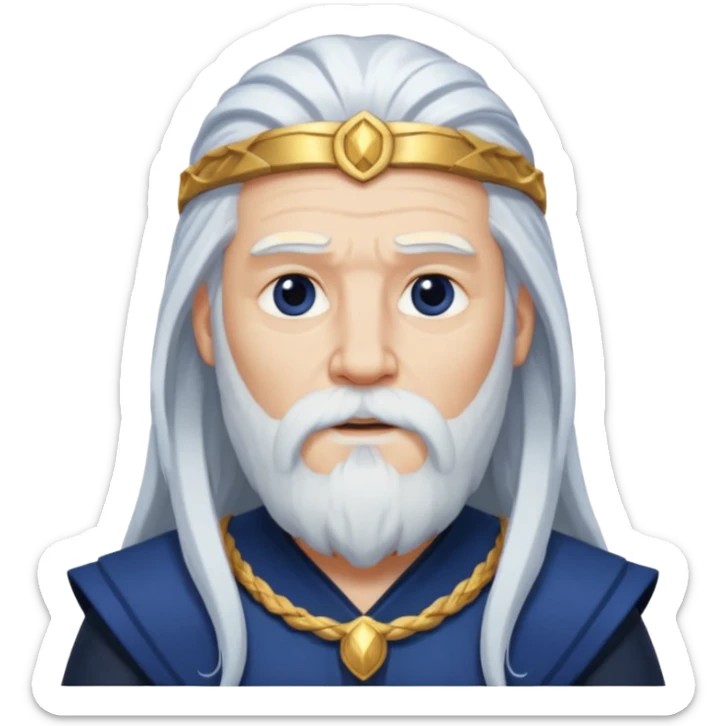 Odin, God of Wisdom from Gods and Goddesses with long white hair and beard, dark blue outfit sticker
