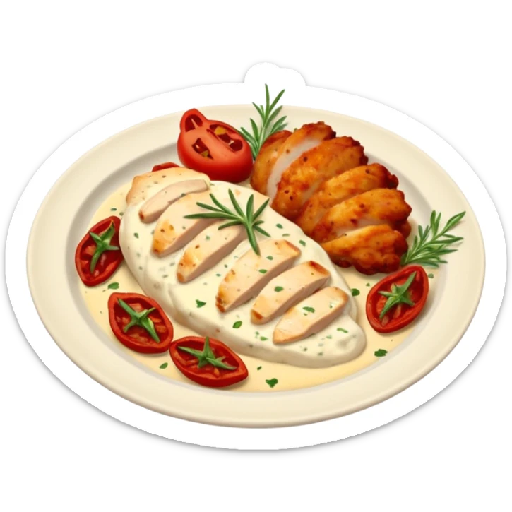 serving of Marry Me Chicken chicken breast topped with creamy sauce sun-dried tomatoes and herbs on plate sticker