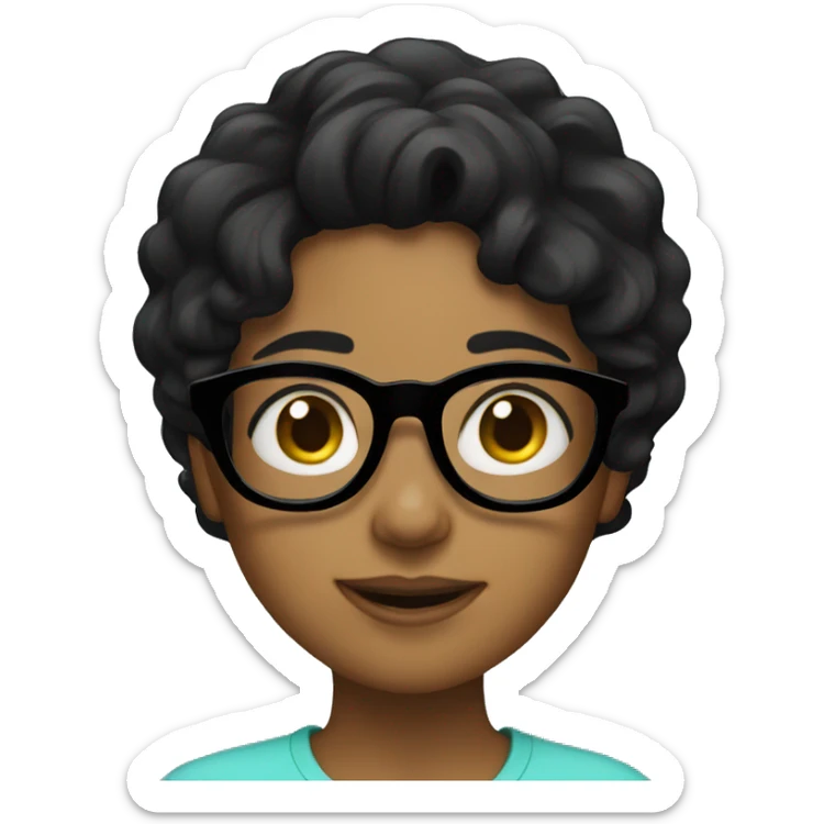 girl with wavy black hair and black glasses sticker
