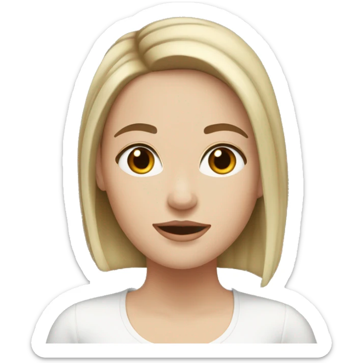 A white girl with short dark brown hair with a streak of blonde in the middle sticker