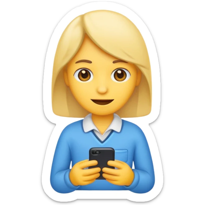 Emoji of a person typing on their smartphone. Simple emoji style, flat design, bright colors, thick outlines. sticker