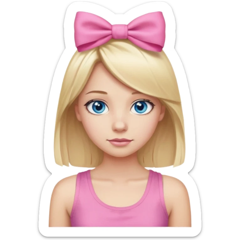 blonde girl straight hair pink tank top pink bow blue eyes 25 years old sticker
