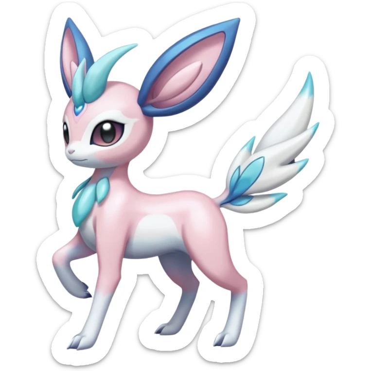 Shiny iridescent white albino Meloetta-Sylveon-Dialga-Suicune-Palkia-fusion-animal-hybrid-creature, full body  sticker