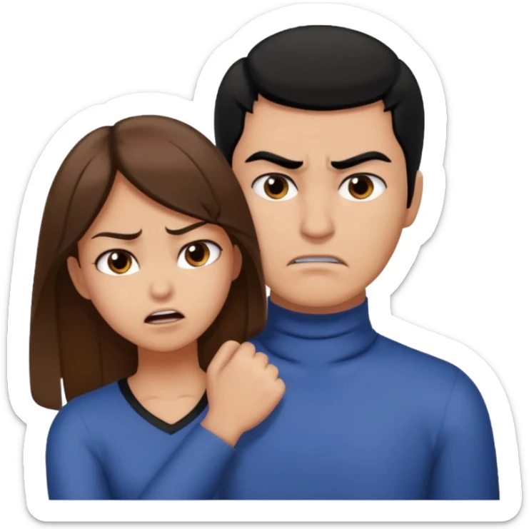 Girl with brown hair having her hands on a man with black hairs neck mad  sticker