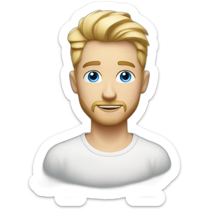 blonde guy with a taper fade, short beard, blue eyes and a big nose and a scarf in the forehead and a white tee sticker
