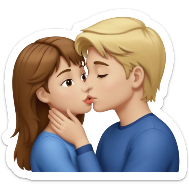 girl with brown hair kissing boy with blond hair sticker