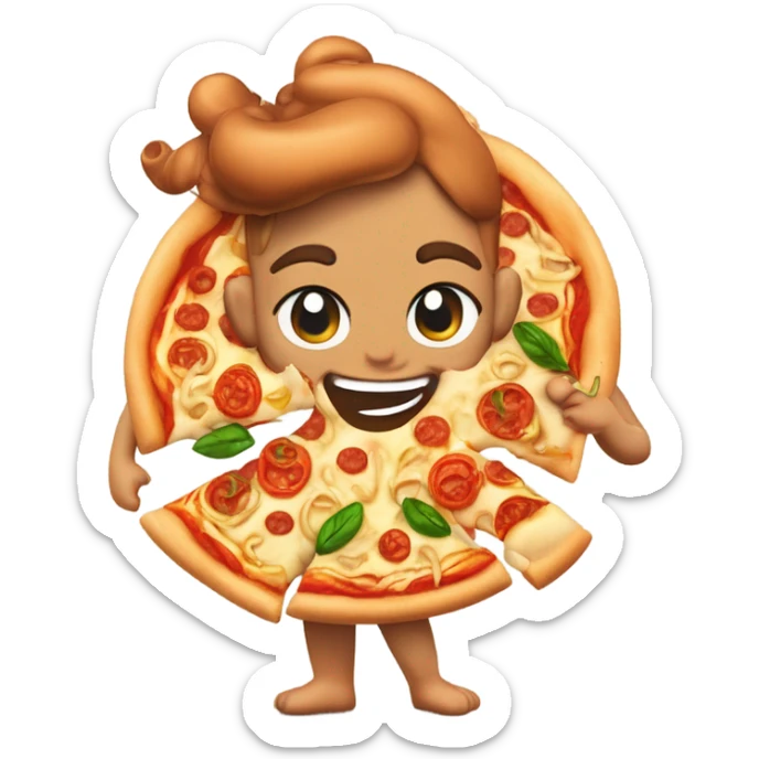 Cupido con capelli ricci castani pelle chiara, che lancia con il suo arco frecce di pizza  sticker