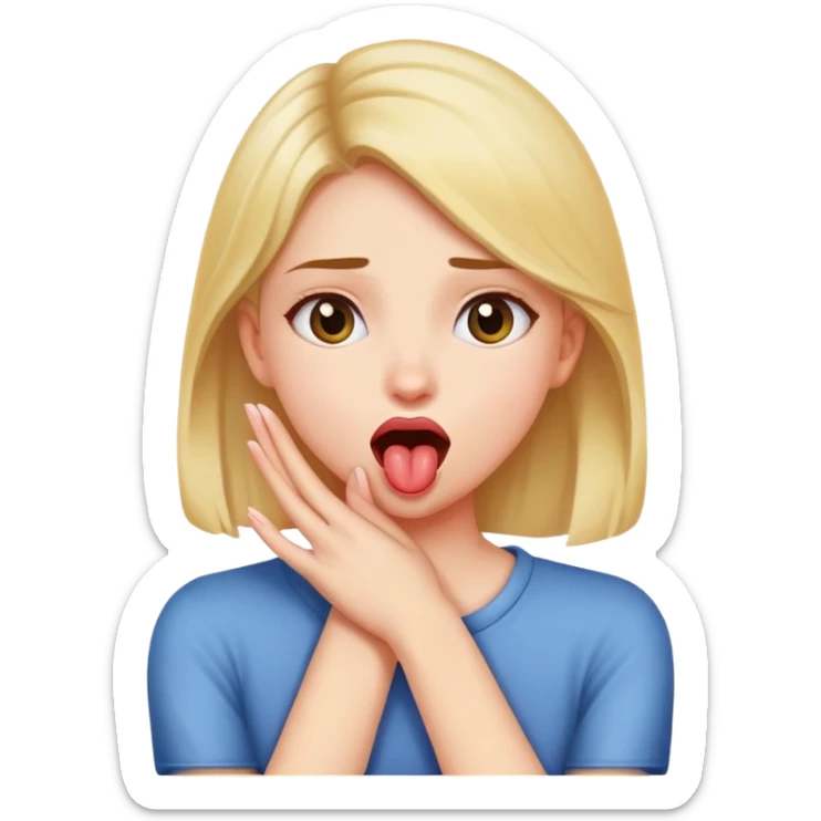 A girl crossing her hands and grabbing neck with tongue out sticker