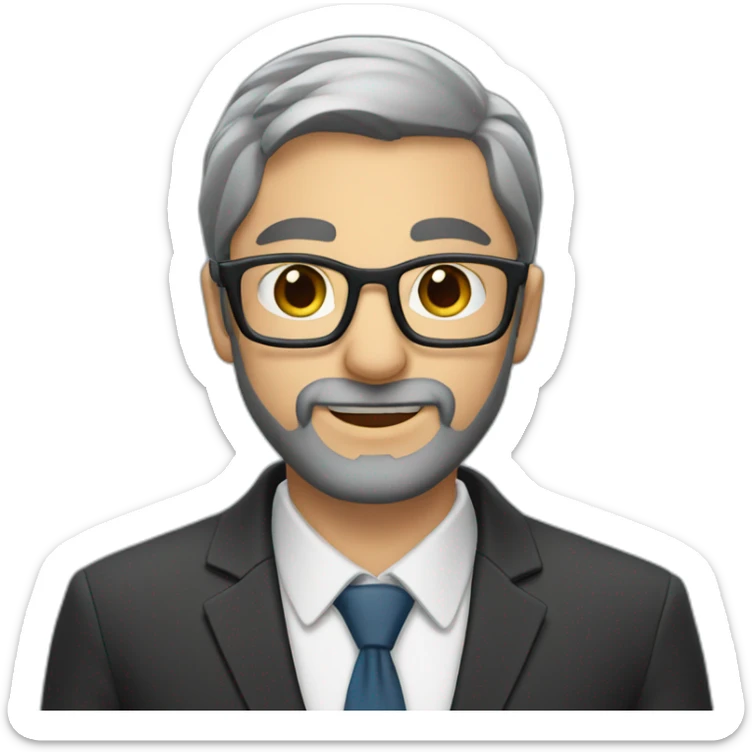 A Jewish man with a beard, sparse hair on his head, in a business suit and glasses sticker