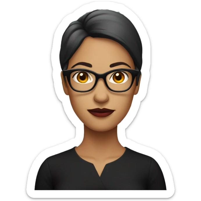 A red red woman with glasses, serious face, wearing a black dress sticker