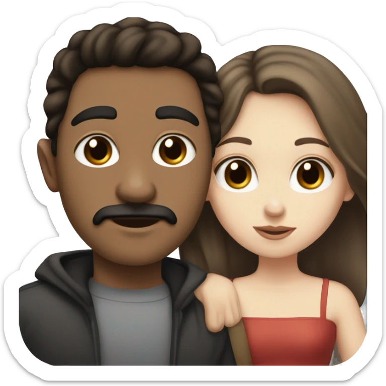 White Guy with black mustache and short straight black hair, kissing white  girl with long brown hair and brown eyes sticker