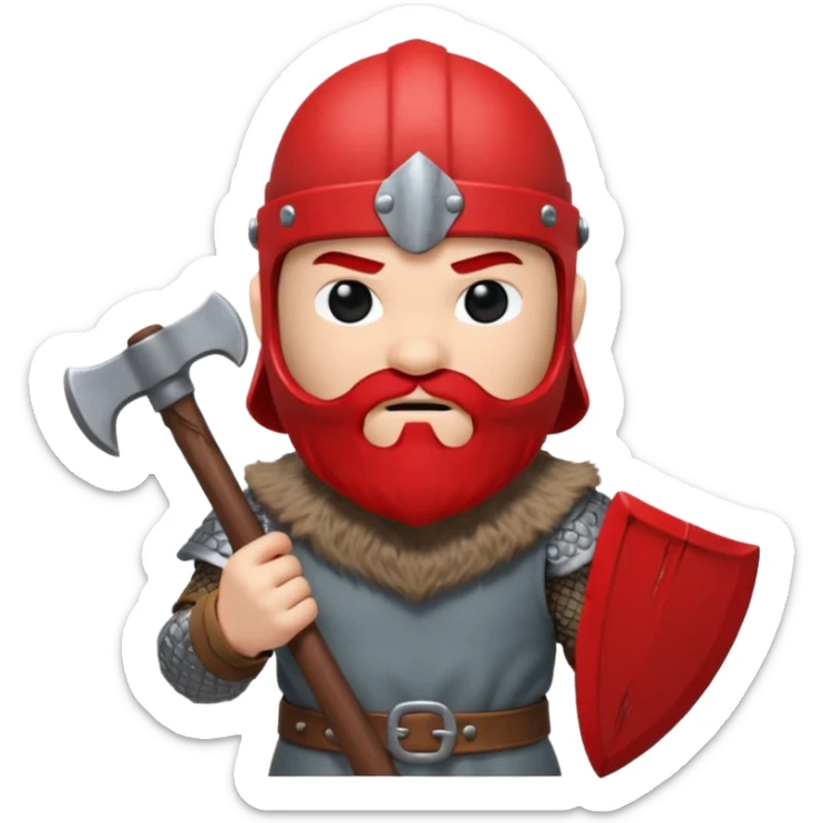 Viking avec une hache et un casque rouge et où on voit pas ses yeux peluche  sticker
