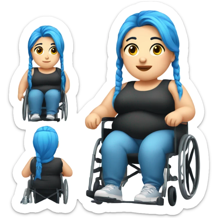 Obese girl with blue hair in a wheelchair sticker