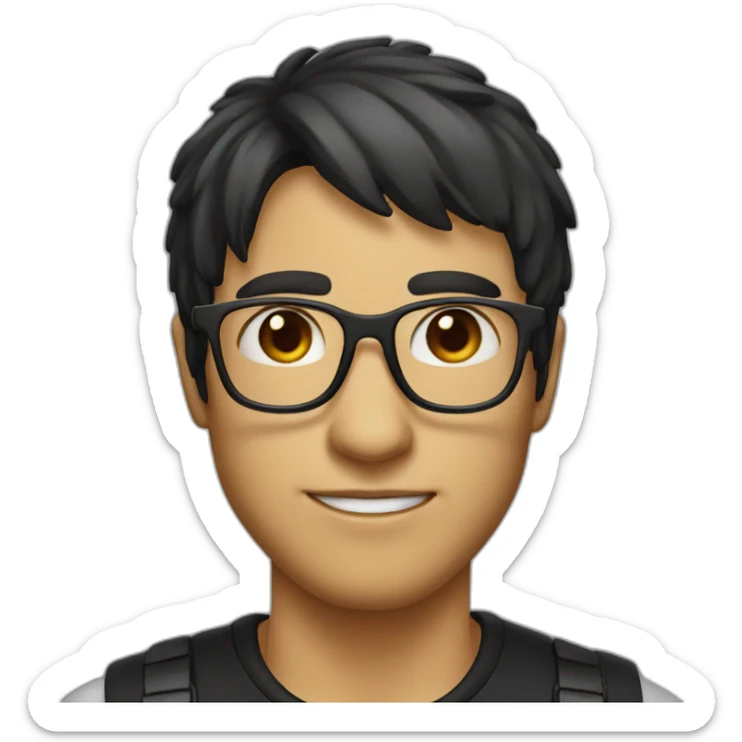 man with square glasses and hair to the bangs with black hair sticker