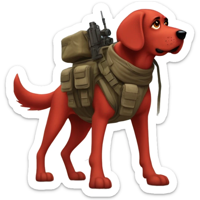 Desert storm Clifford the giant bright red dog pbs humanoid as a military sniper call of duty character standing alone on two feet in war sticker