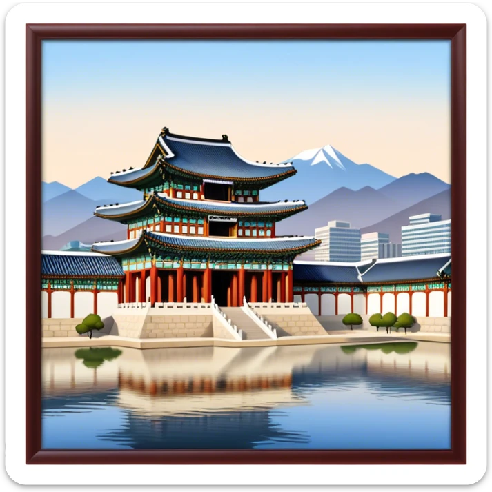 Cinematic Realistic Gyeongbokgung Palace Landmark Emoji, depicted with regal historic architecture rendered with intricate detail and majestic, dynamic lighting. sticker