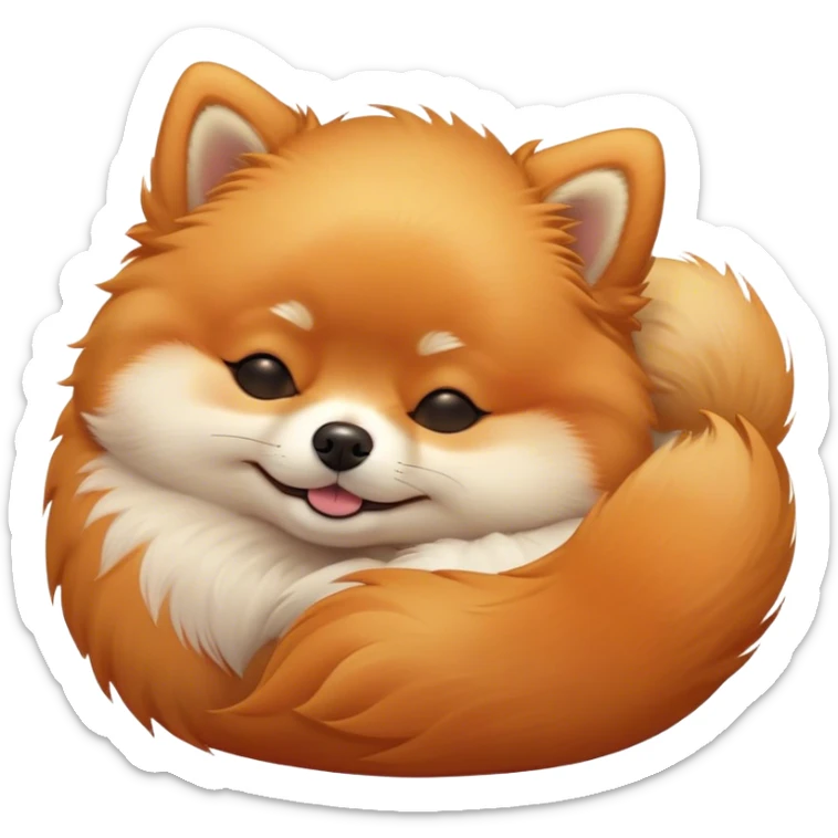 Meme-Worthy Cute Sleeping Orange Pomeranian Portrait Emoji, Head resting peacefully with a contented smile, showcasing a delightfully compact build and a luxuriously soft, fluffy orange Fur, eyes shut in a serene nap, Simplified yet hilariously adorable features, highly detailed, glowing with a soft, drowsy light, high shine, relaxed and utterly lovable, stylized with an air of playful laziness, bright and heartwarming, soft glowing outline, capturing the essence of a comically sleepy companion, so meme-worthy it feels like it could instantly become the next viral sensation of adorable slumber! sticker