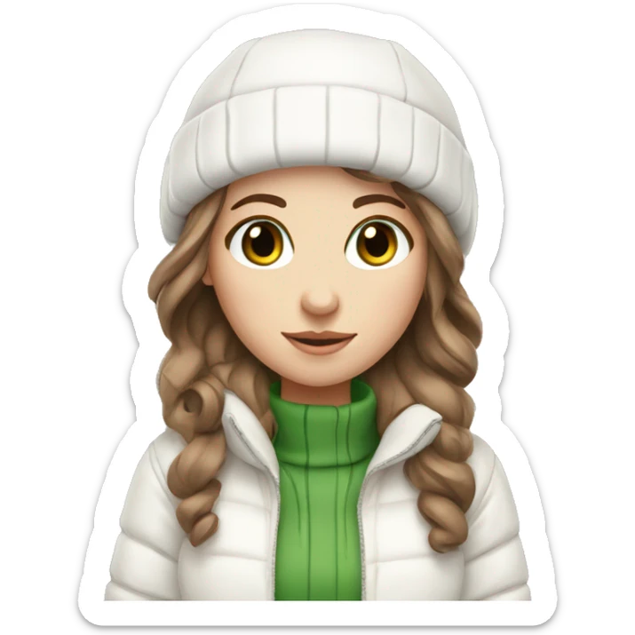 White girl with Brown hair green eyes in white winter outfit sticker