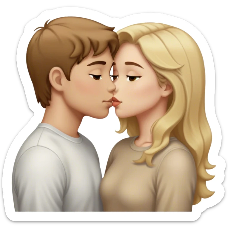 a girl with brown hair and a blond boy kissing sticker