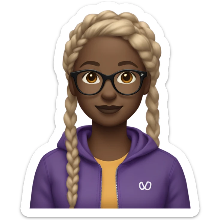 Dark skin black girl with glasses and purple lululemon align jacket, she has black glasses and golden blonde braids with edges  sticker
