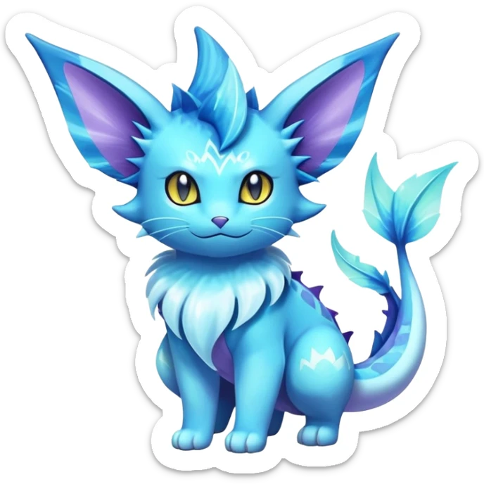 Elemental Exotic Colorful Fantasy Purrloin-Vaporeon-Pokémon-Fakémon-hybrid-creature (full body) sticker