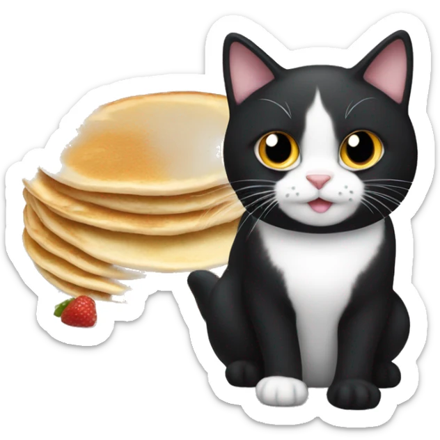 A tuxedo cat like the one in my pictures eating pancakes sticker