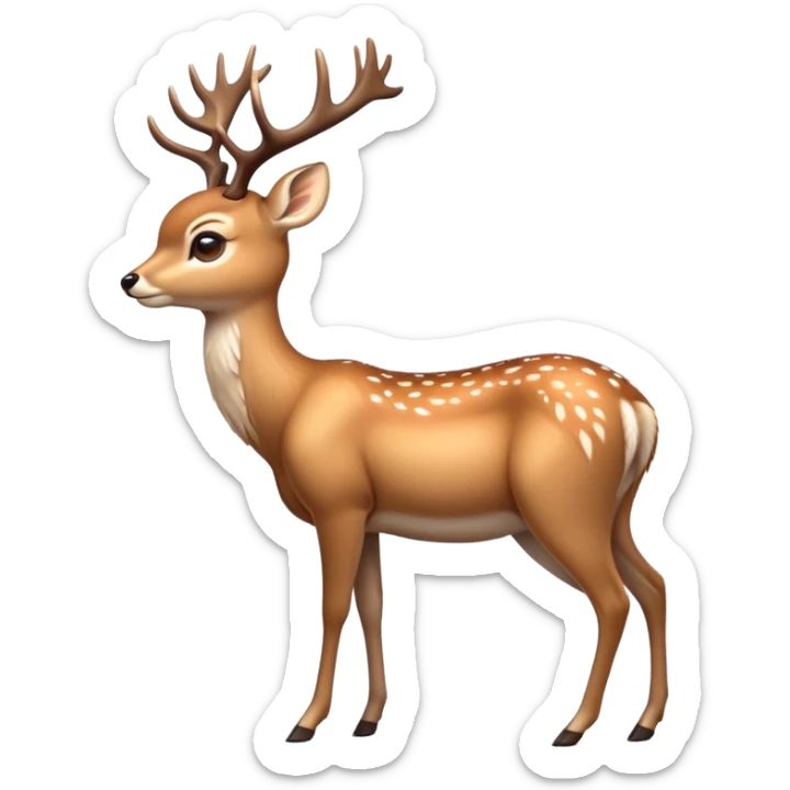 cinematic-[deer]-realistic-full-body-standing on all fours-emoji,-tail-tucked-close,-head-tilted-dramatically,-sleek-[fawn]-fur,-simplified-yet-realistic-focused-features,-highly-detailed,-glowing-with-an-almost-sarcastic-glow sticker