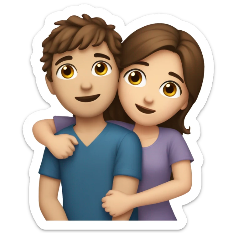 boy with brown hair and blue eyes hugging girl with brown hair and brown eyes in bed sticker