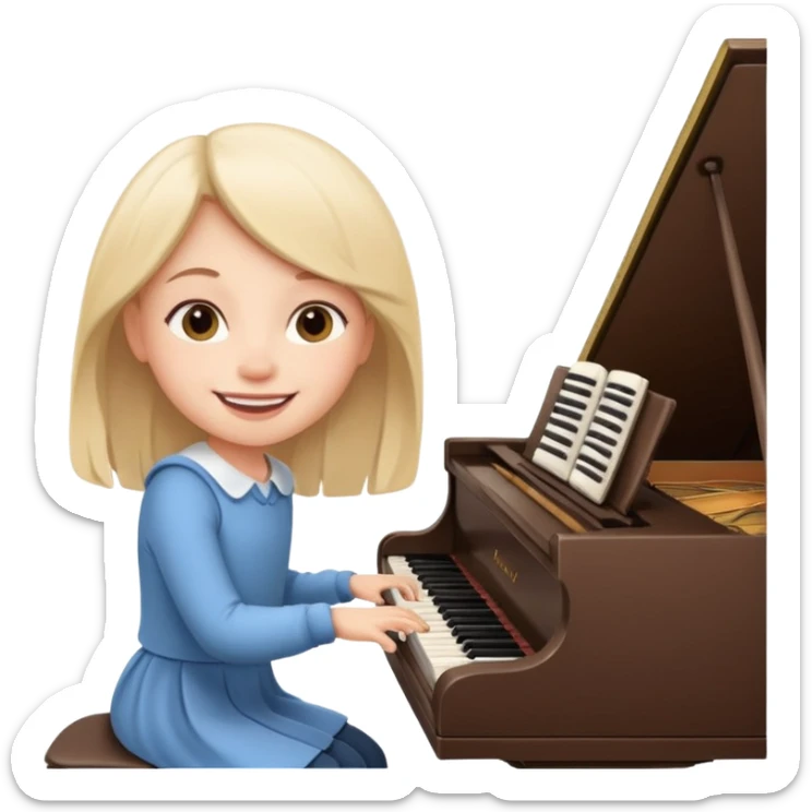 A cute girl in funny animated style , cartoon is playing the piano. sticker