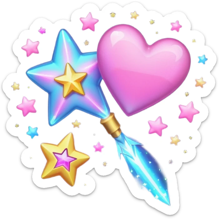 wand with a shooting star pink heart like the heart is the shooting star emoji sticker