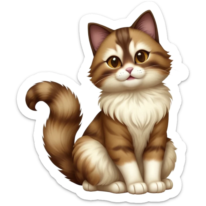 cinematic-[showshoe cat]-realistic-full-body-sitting-emoji,-tail-curled-playfully-around-its-paws,-head-tilted-dramatically,-fluffy-[brown mask white light brown back]-fur,-simplified-yet-realistic-focused-features,-highly-detailed,-glowing-with-an-almost-sarcastic-glow sticker