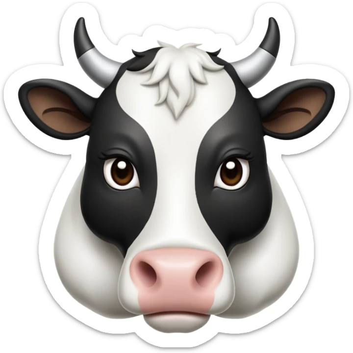 cinematic-noble-black-and-white-cow-portrait-emoji,-poised-and-regal,-with-a-large,-sturdy-build-and-a-beautifully-patterned-hide-of-rich-black-accented-by-crisp-white-patches,-deep-set-soulful-brown-eyes,-simplified-yet-sharp-and-sophisticade sticker