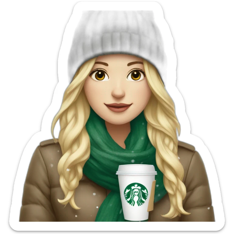 blonde-girl-wearing-scarf-and-hat-holding-starbucks-and-snowing sticker