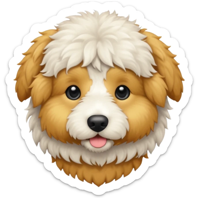 Can you make me an emoji of a white mini golden-doodle no brown in his fur with black eyes? sticker