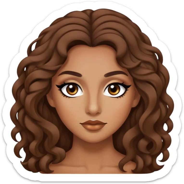 tan skin, loose brown curls, baddie,pretty, makeup, black eyeliner, long hair sticker