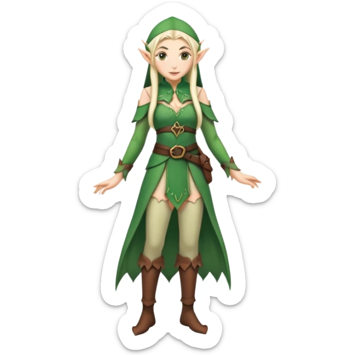 female elf portrait with full body visible, elvish clothing sticker