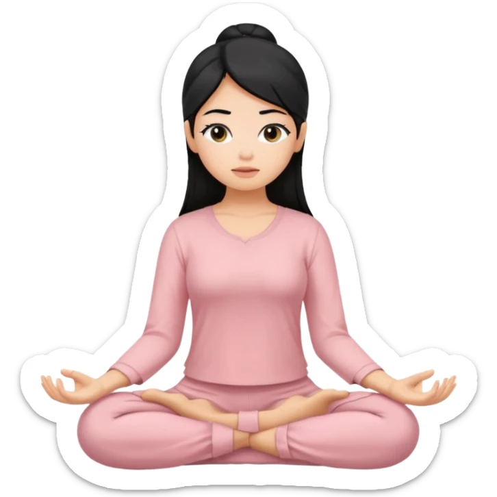 Chica con pelo negro con puntas güeras meditando con blusa rosa palo  sticker
