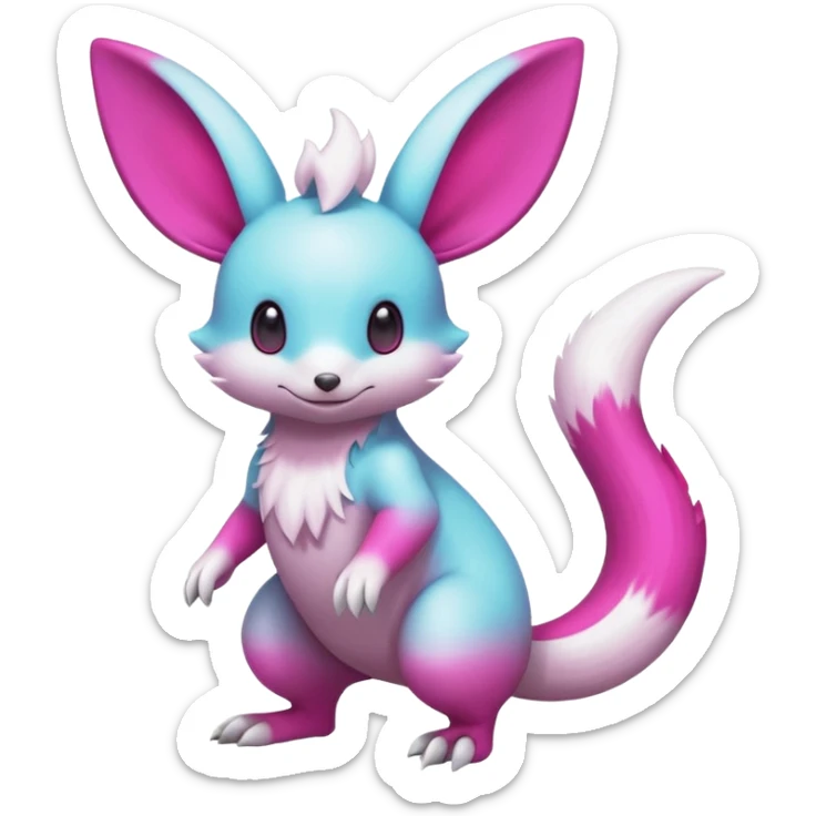 cyan-Magenta-gradients Minccino-Emolga-Vernid-Sergal-fusion-hybrid-animal-creature, full body sticker