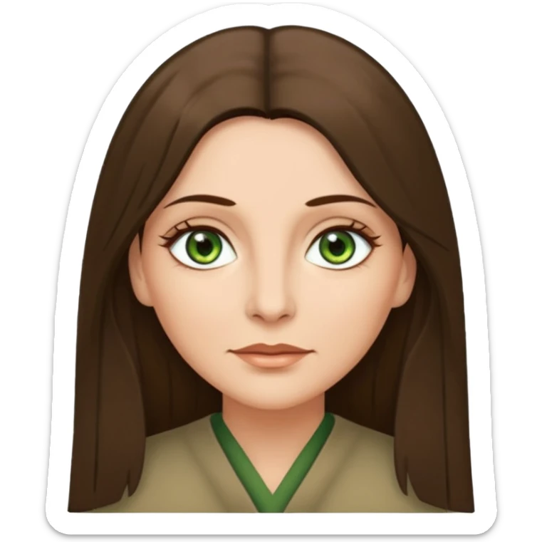 middle age woman with moss green eyes and long straight Ash-brown hair sticker