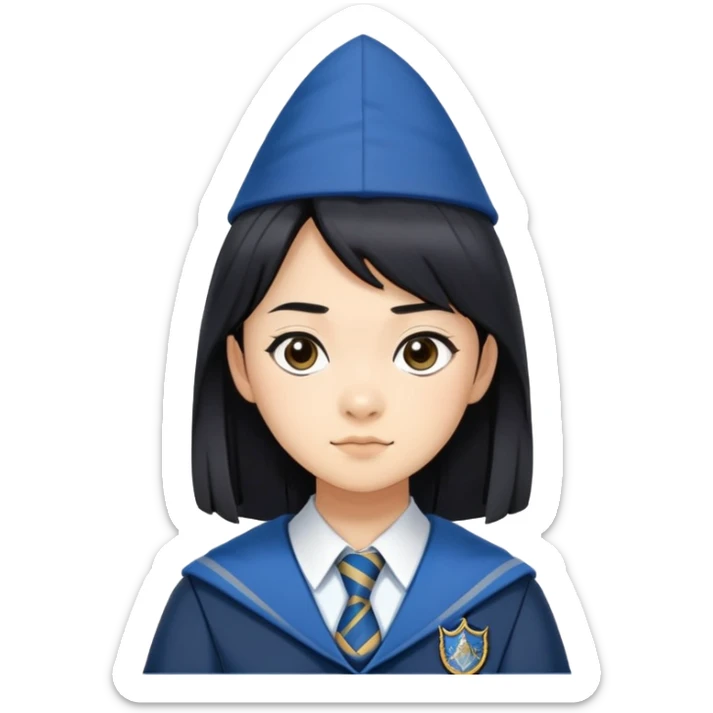 Cho Chang in harry potter, wear hogwarts Ravenclaw uniform, black hair sticker