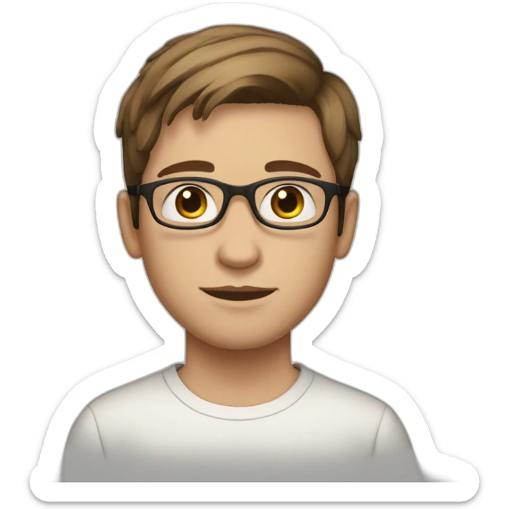 Young man with white skin and brown straight hair and round glasses, brown eyes sticker